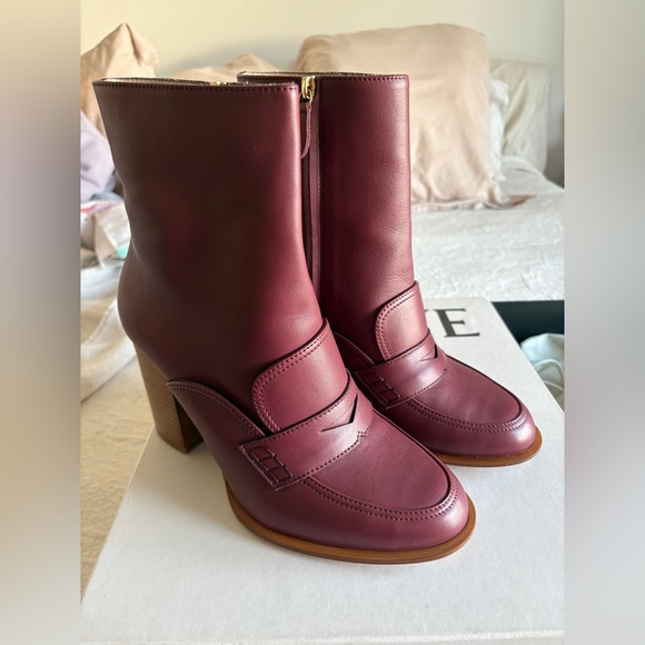 Loewe Burgundy Leather Ankle Boots Brand New - Picture 1 of 10
